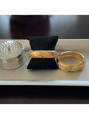 Vintage Gold Tone Egyptian Pharaoh Bangle Bracelet Set